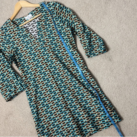 Jude Connally Dress Chain Link Print Geo Brown Blue Catalina Shift Dress Medium - Picture 10 of 15